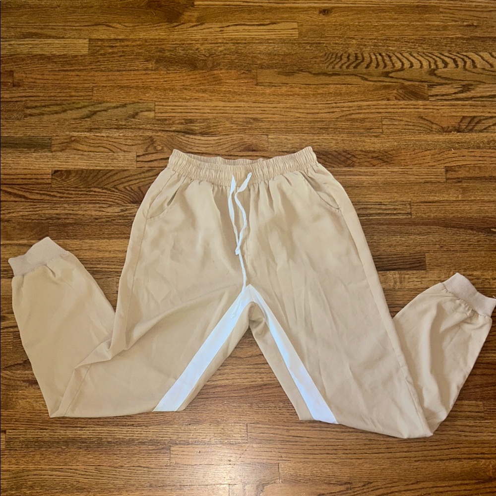 Tan Jogger Pants with White Stripe